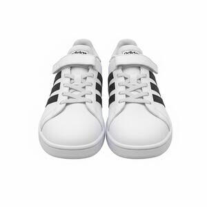 Adidas Kids Sneakers US Size 2 White Black Stripe Hook Loop Lace Up Shoes